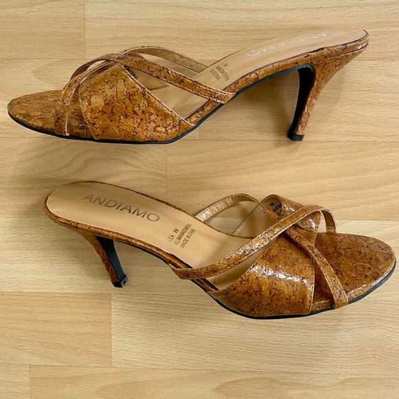 Andiamo Women's Patent Cork Slip On Strappy Heels Wrap Sandals Open Back, Brown - Picture 2 of 9